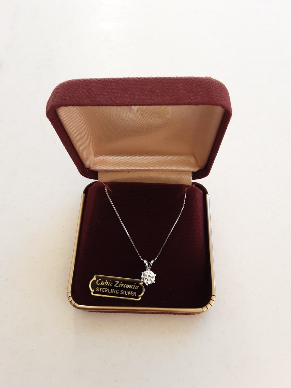 Sterling Silver Cubic Zirconia Solitaire Pendant Necklace, NWT